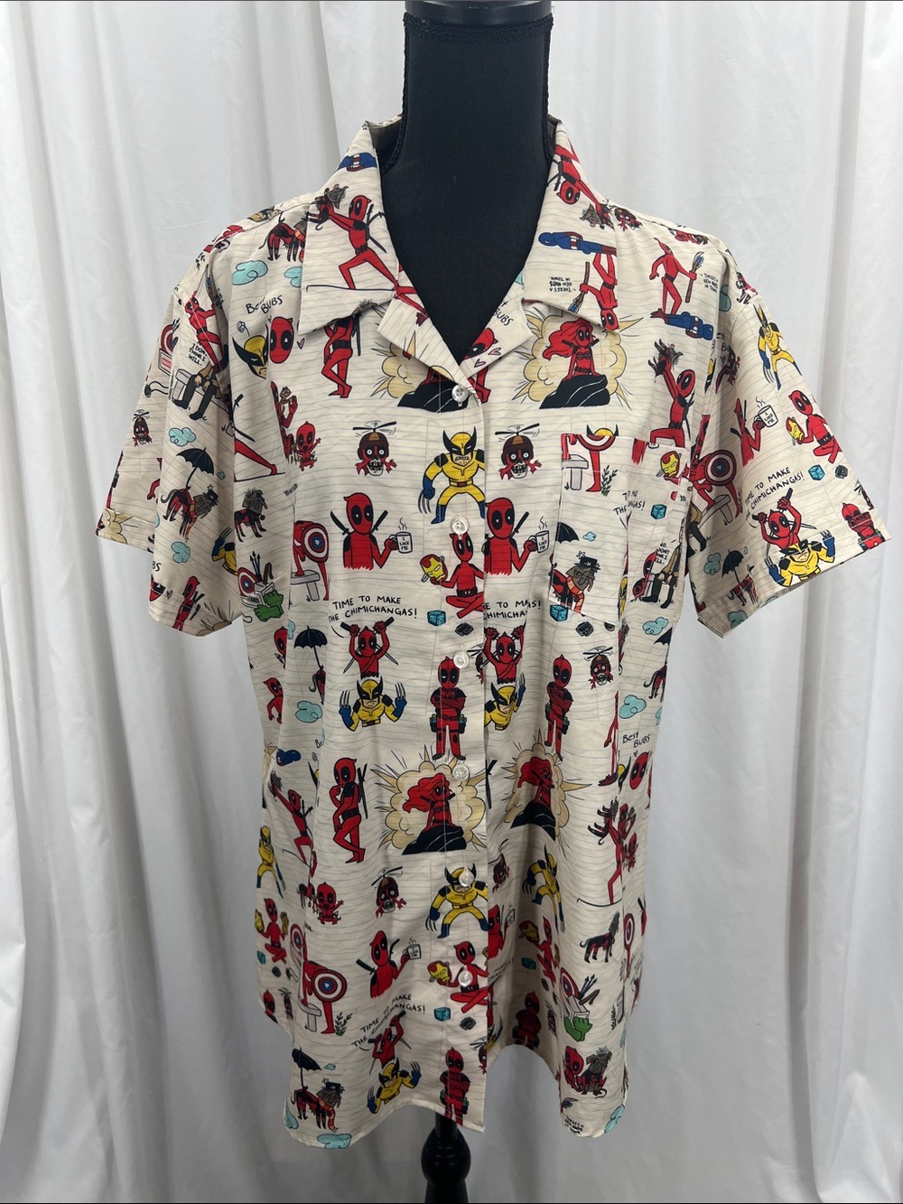 RSVLTS Wolverine Deadpool Wade’s World Comic-Print Button-Down Shirt Womens’s XL